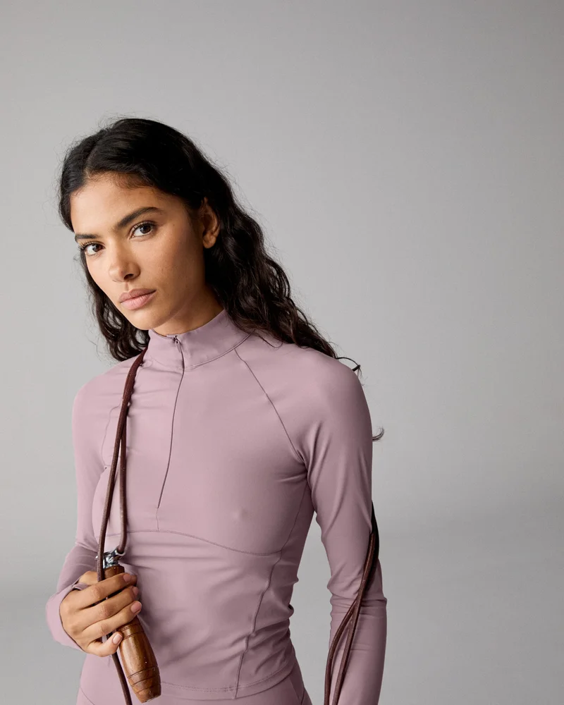 Ultimate Long Sleeve Seam Detail Zip Up Top - Dusk Purple