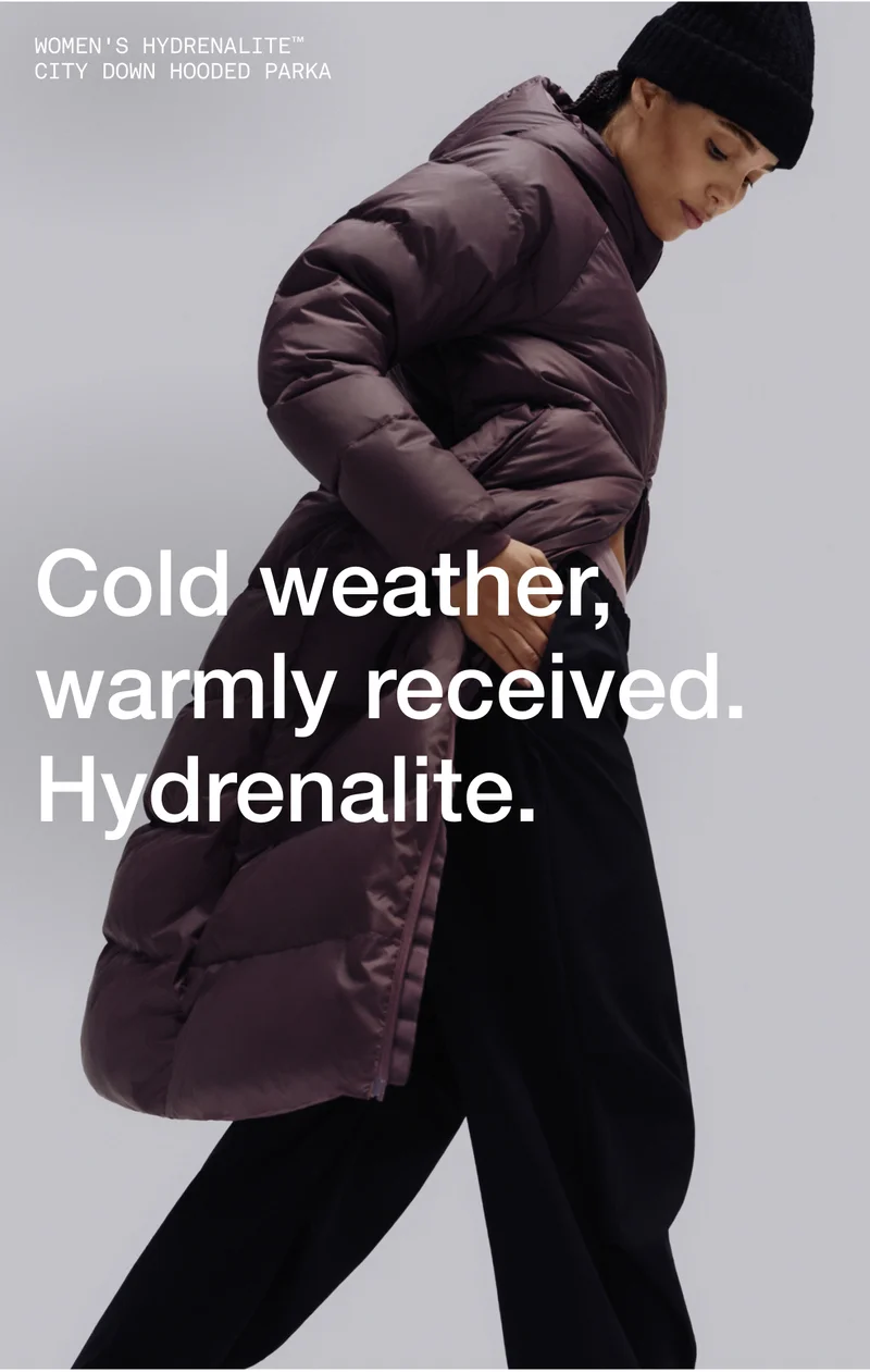 HYDRENALITE CITY DOWN HOODED PARKA. Cold weather, warmly received. Hydrenalite.