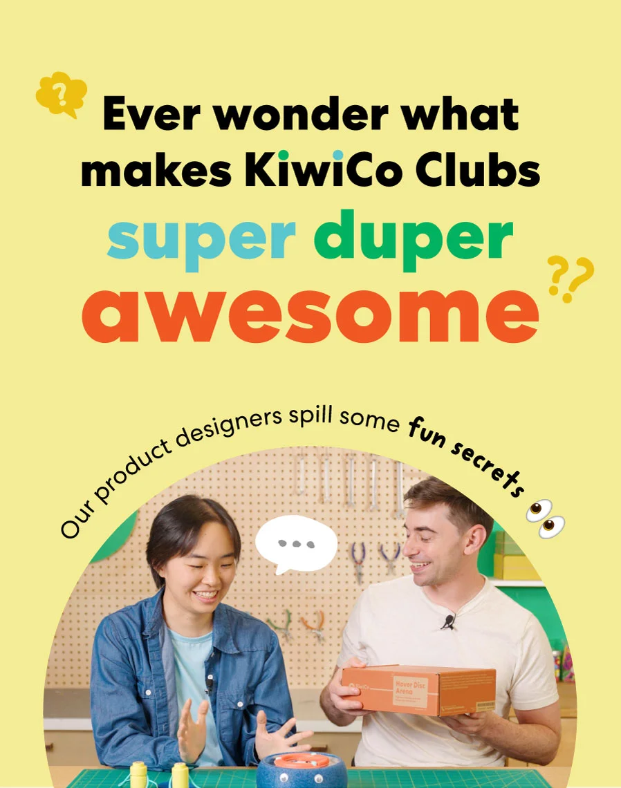 What Makes KiwiCo Clubs Awesome? Fun and colorful headline asking what makes KiwiCo Clubs super duper awesome.