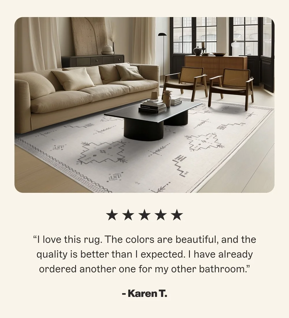 “I love this rug. The colors are beautiful, and the quality is better than I expected. I have already ordered another one for my other bathroom.”