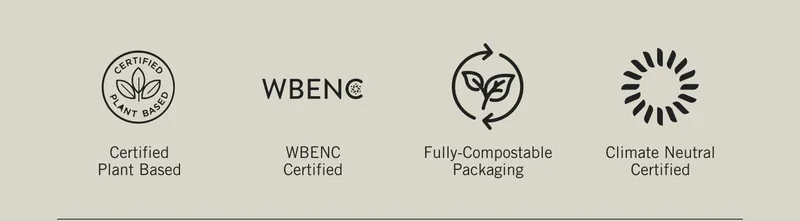 Certified Plant Based. WBE NC Certified. Fully-Compostable Packaging. Climate Neutral Certified.