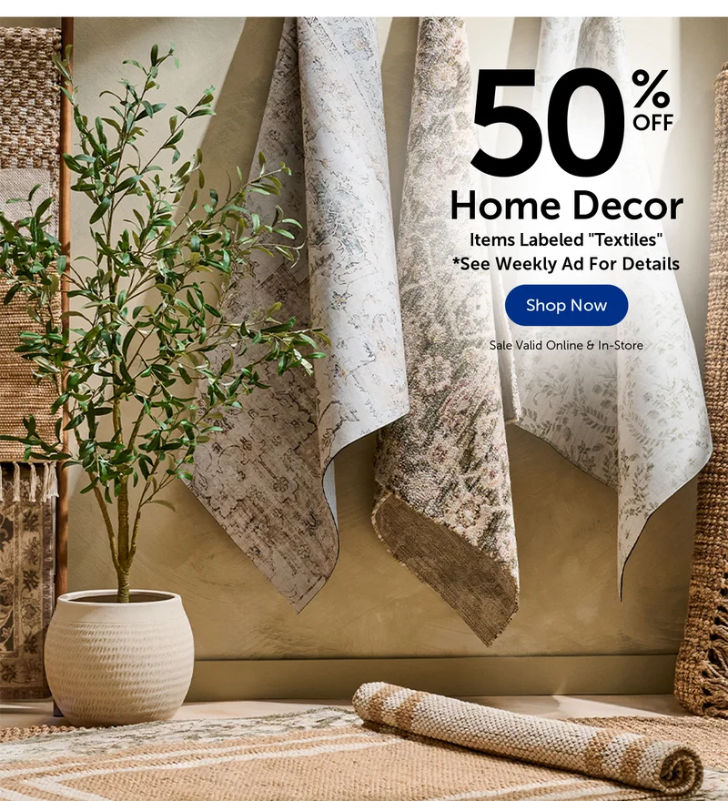 50% Off Home Decor - Items Labeled "Textiles"