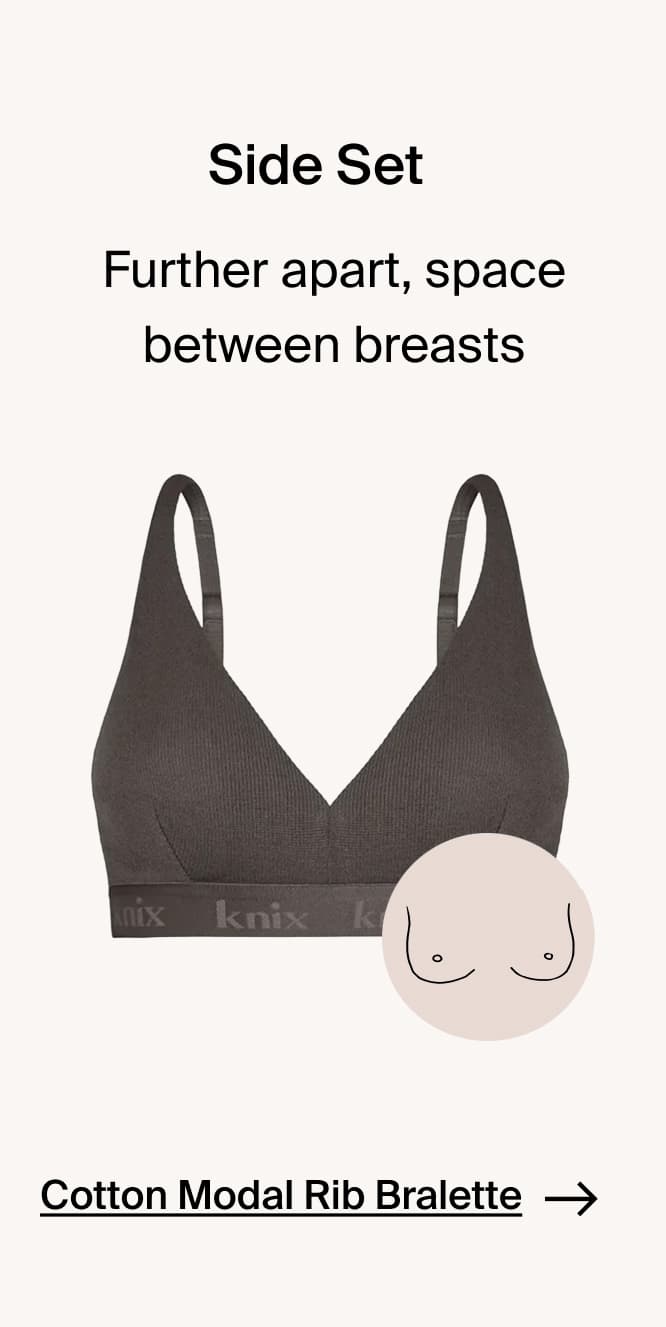 Side set: Further apart, space between breasts. Cotton Modal Rib Bralette →
