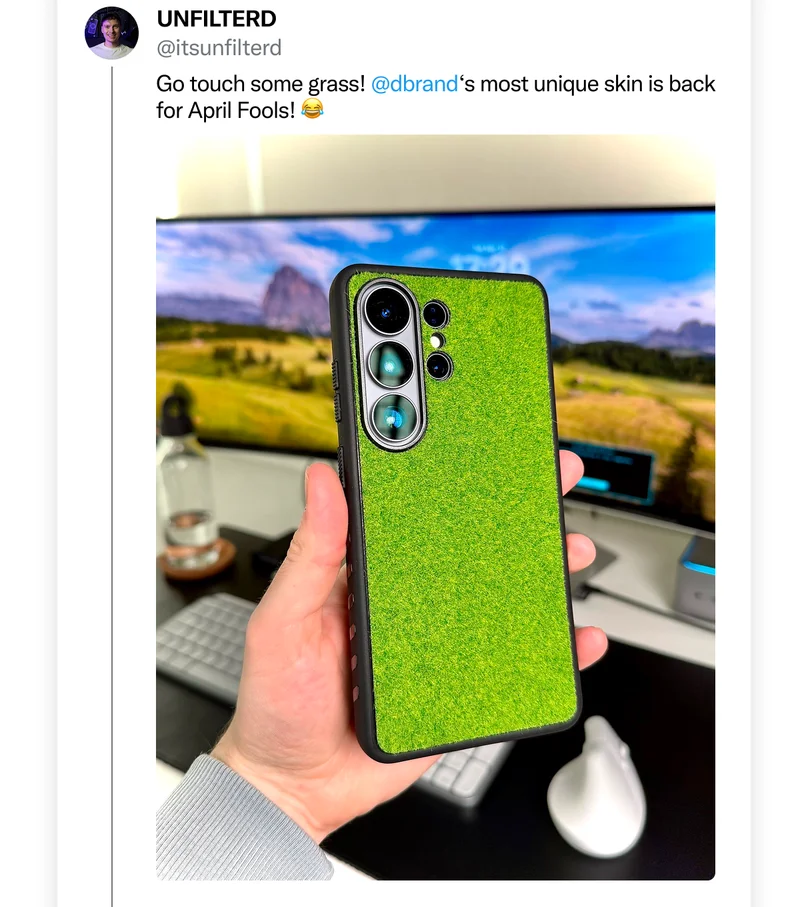 @itsunfilterd on Twitter: "Go touch some grass! @dbrand's most unique skin is back for April Fools!"