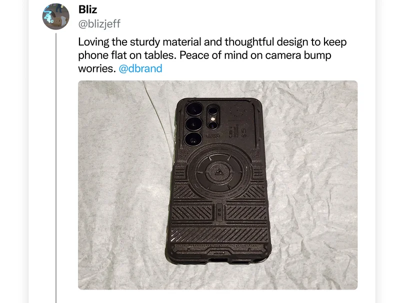 @blizjeff on Twitter: "Loving the sturdy material and thoughtful design to keep phone flat on tables. Peace of mind on camera bump worries. @dbrand"