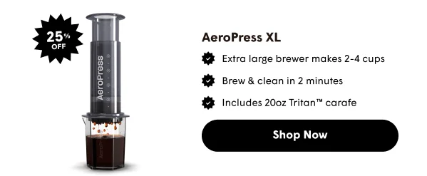 AeroPress XL | Extra large brewer makes 2-4 cups Brew & clean in 2 minutes Includes 20oz Tritan™ carafe | Shop Now