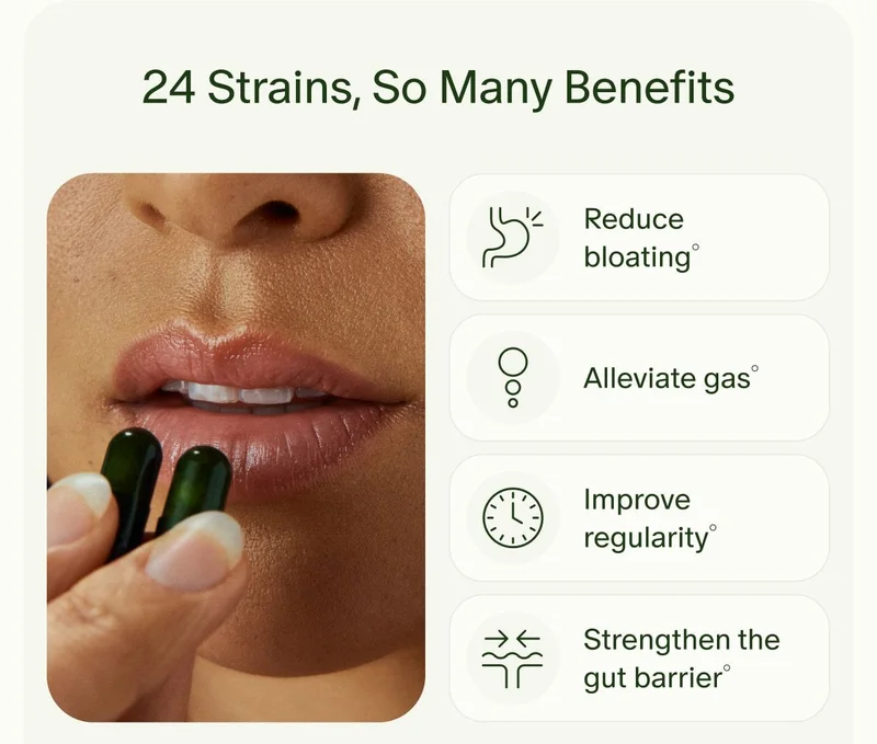 24 Strains, So Many Benefits | Reduce bloating° | Alleviate gas° | Improve regularity° | Strengthen the gut barrier°