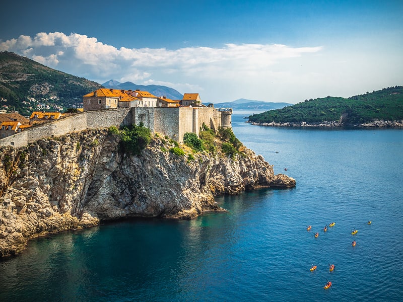 Dubrovnik old town's walls as seen from Fort Lovrijenac, Croatia.