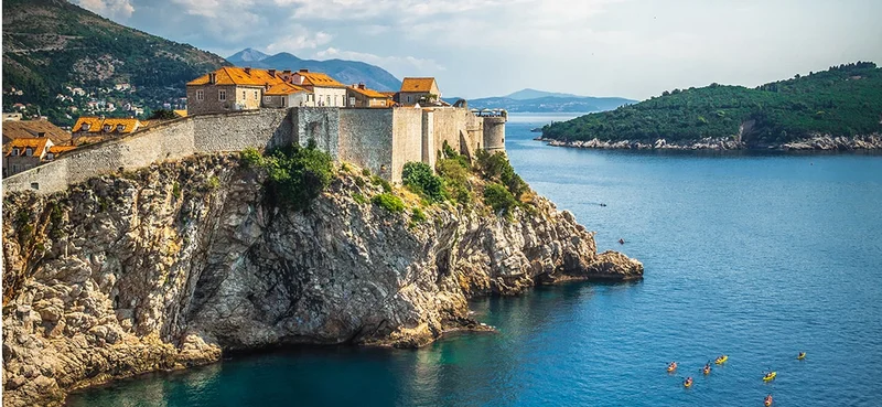 Dubrovnik old town's walls as seen from Fort Lovrijenac, Croatia.