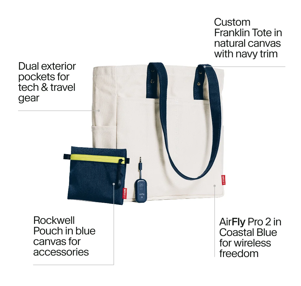Custom Franklin Tote in natural canvas with navy trim