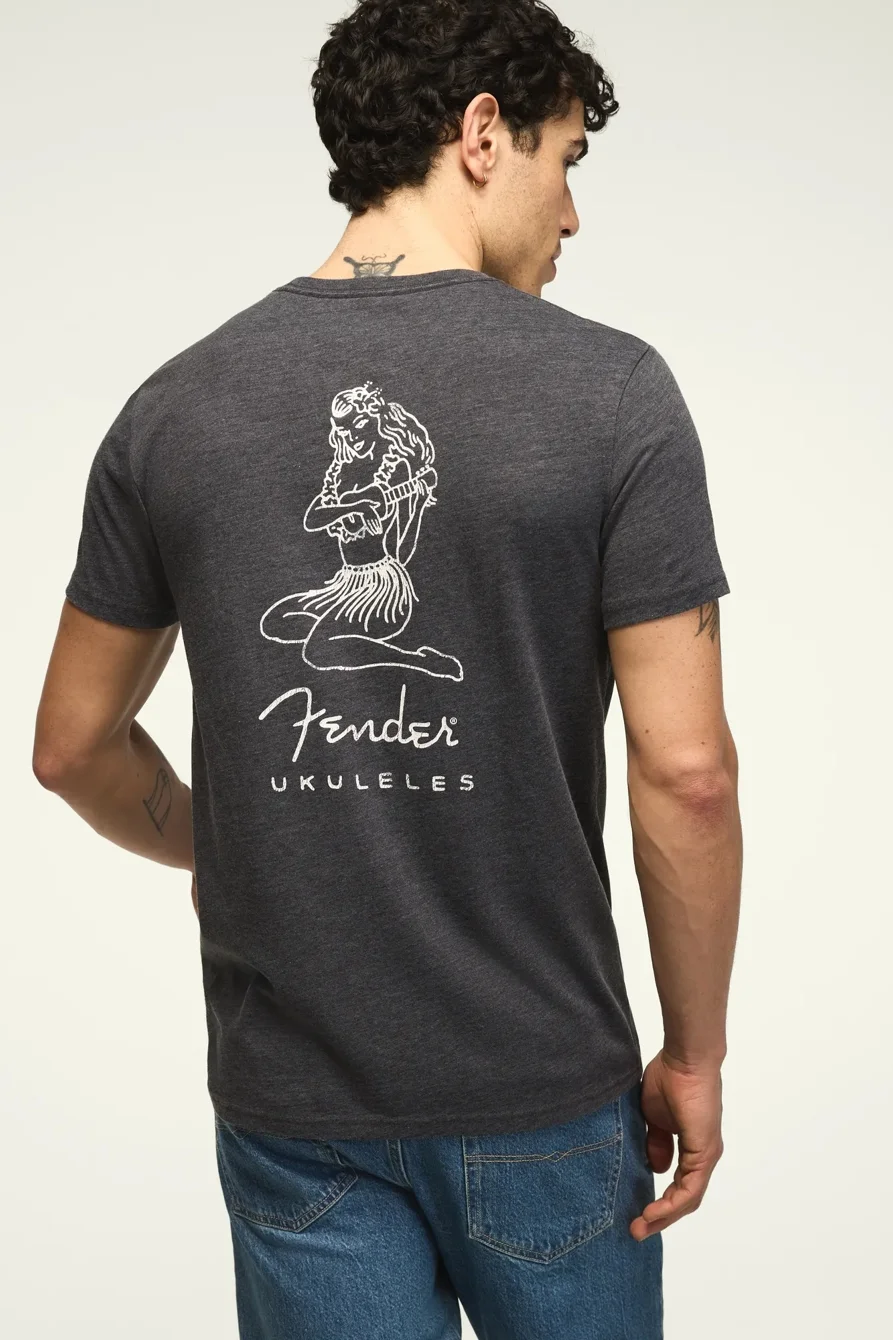 Image of Lucky Brand Fender Ukuleles Tee - Men's Clothing Tops Shirts Tee Graphic T Shirts in Jet Black