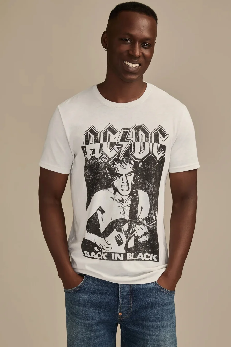 Image of Lucky Brand Acdc Back In Black Tee - Men's Clothing Tops Shirts Tee Graphic T Shirts in Silver Birch
