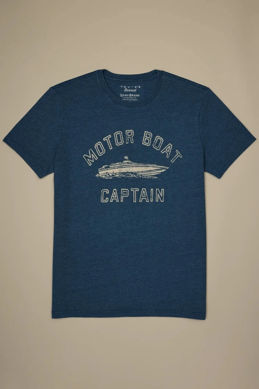 Image of Lucky Brand Motor Boat Captain Tee - Men's Clothing Tops Shirts Tee Graphic T Shirts in Indian Teal