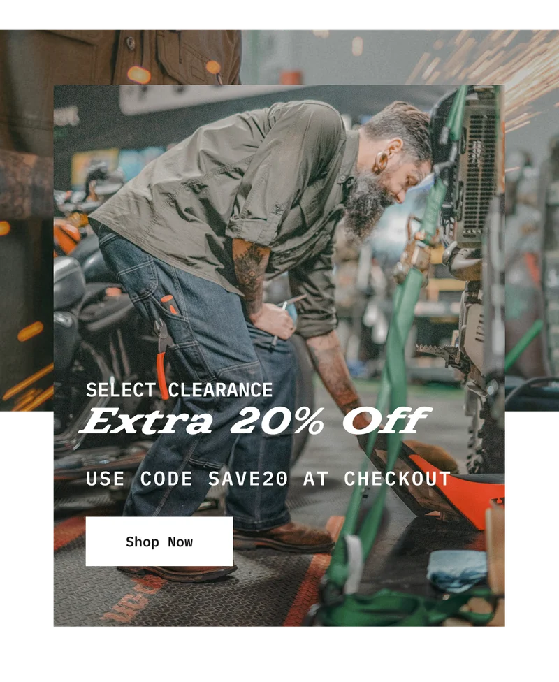 SELECT CLEARANCE. Extra 20% off. Use code discount code at checkout. Shop Now.