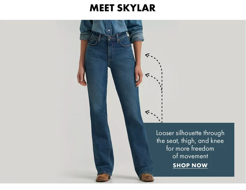 Meet Skylar Looser silhouette through the seat, thing, and knee for more freedom of movement Shop Now