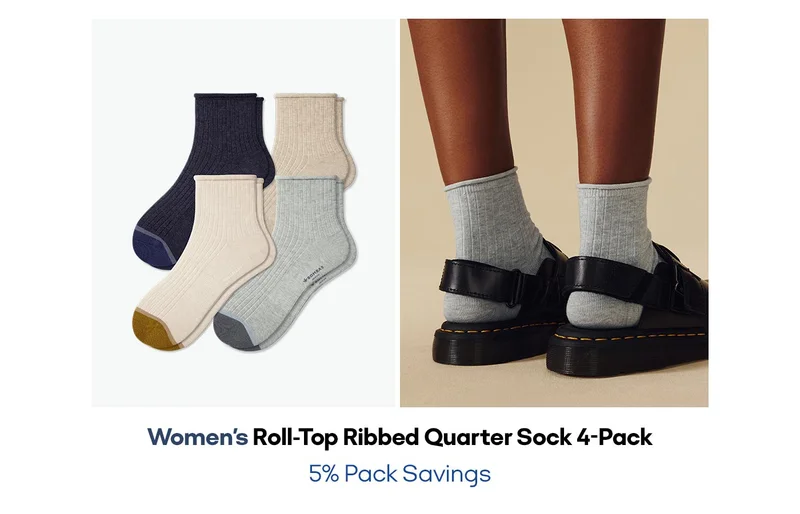 Women's Roll-Top Ribbed Quarter Sock 4-Pack 5% Pack Savings
