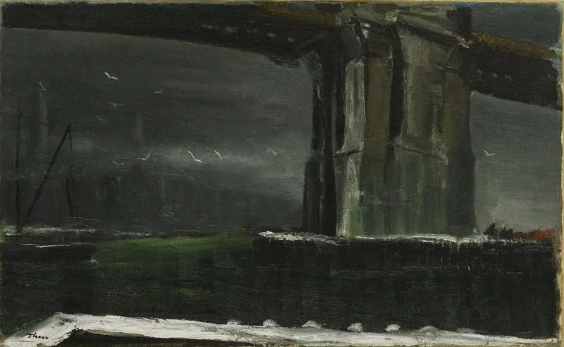 Painting of the base of the Brooklyn Bridge