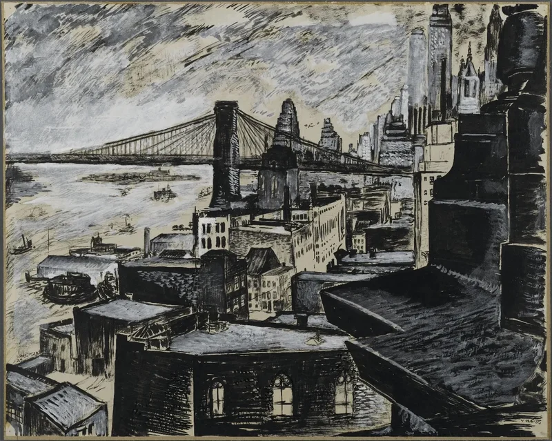 Sketch of the Brooklyn Bridge and Manhattan skyline