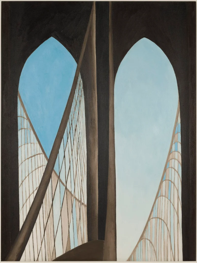 Close-up painting of the Brooklyn Bridge