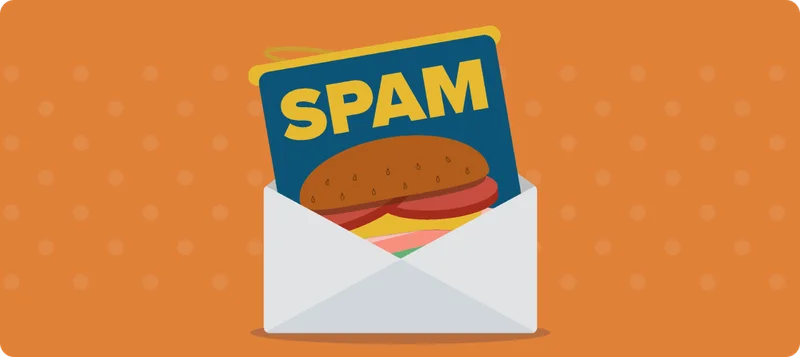 A can of SPAM coming out of an envelope.
