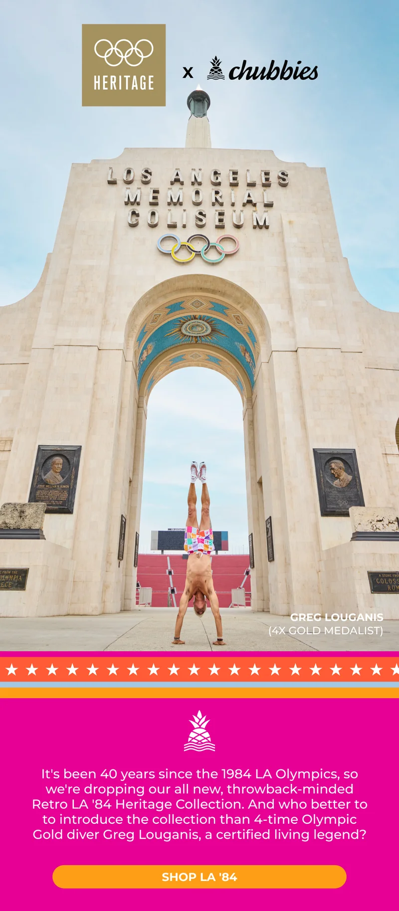 Introducing the Heritage x Chubbies Retro LA '84 Olympics Drop