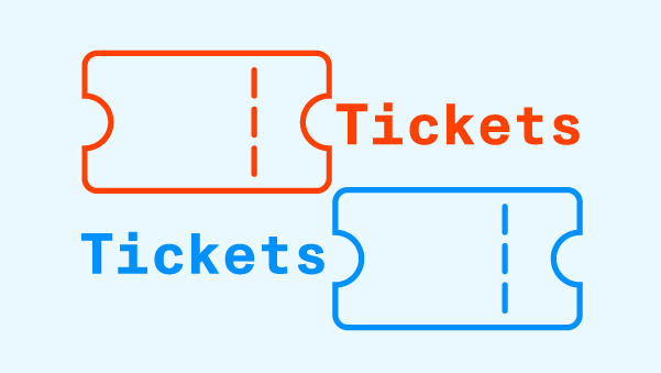 An orange ticket next to the word "tickets" and below that a blue ticket next to the word "tickets."