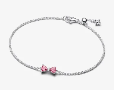 Bow sterling silver bracelet with fancy pink and clear cubic zirconia