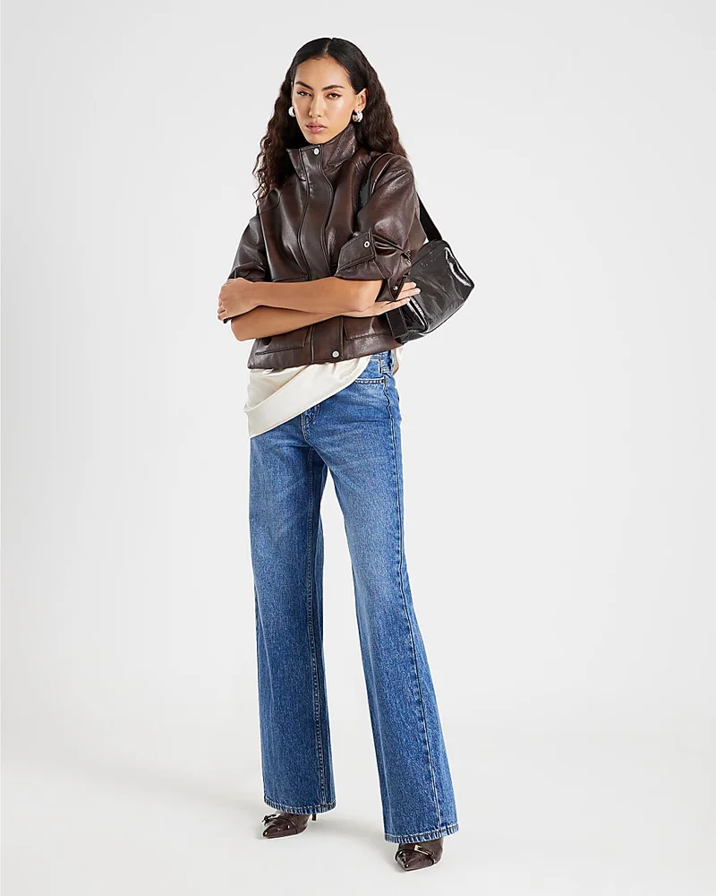 Womens Blue High Waisted Relaxed Straight Leg Jeans