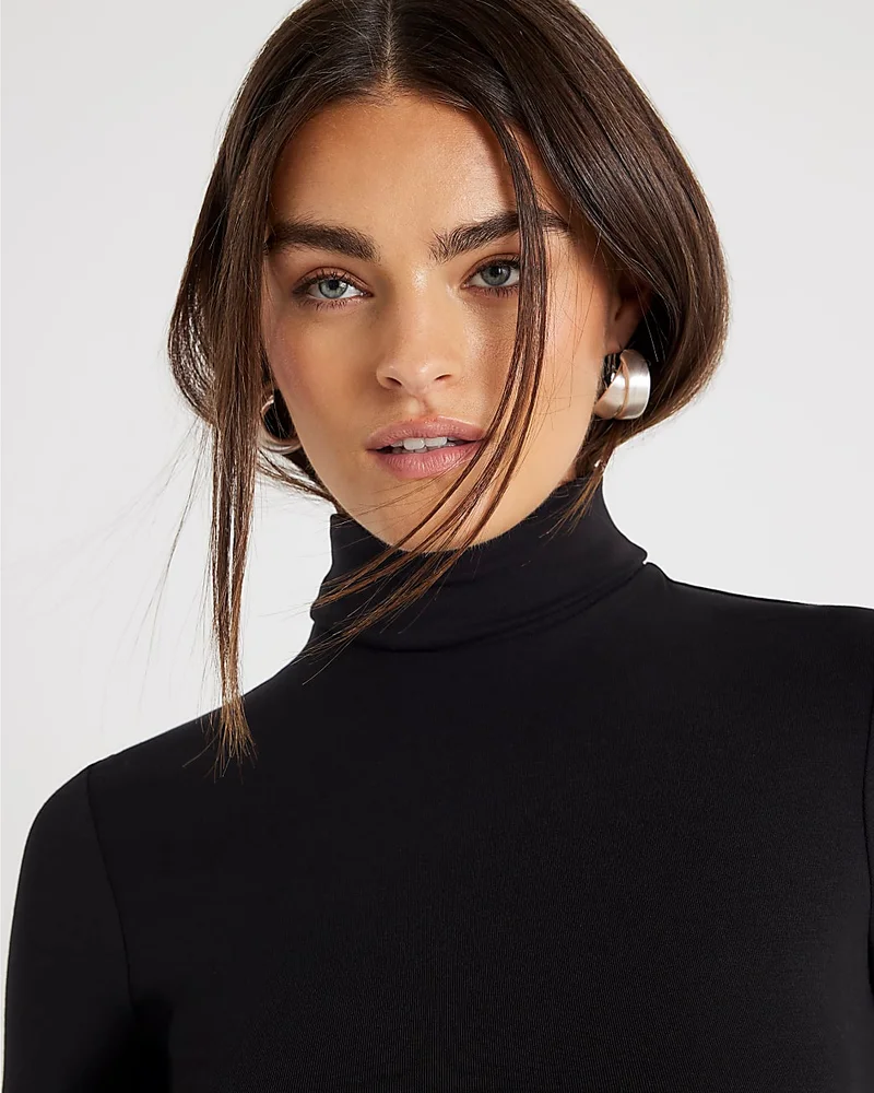 Womens Black Long Sleeve Roll Neck Top