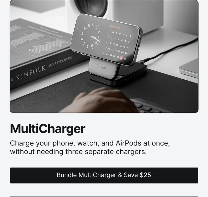MultiCharger Charge your phone, watch, and AirPods at once, without needing three separate chargers.