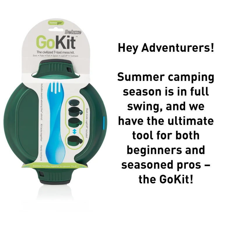 Image of a GoKit and text that reads "Hey Adventurers!  Summer camping season is in full swing, and we have the ultimate tool for both beginners and seasoned pros – the GoKit! "