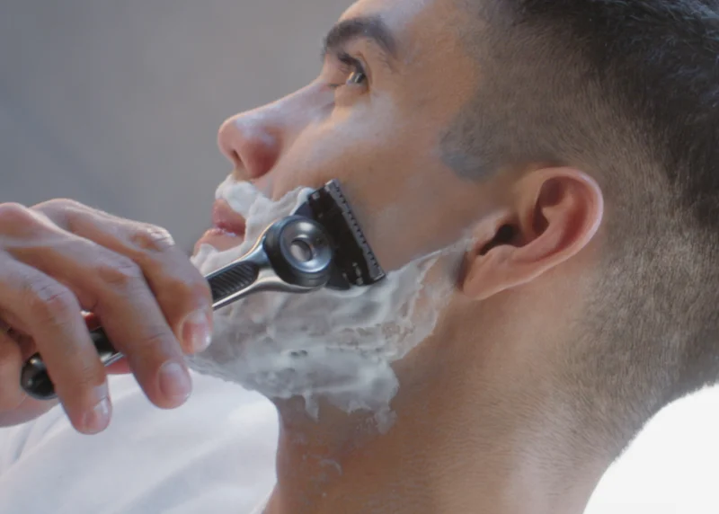 GilletteLabs Razor with Exfoliating Bar in use
