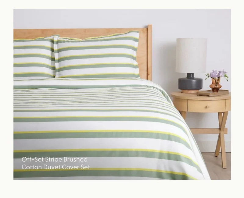 Off-Set Stripe Brushed Cotton Duvet Cover Set