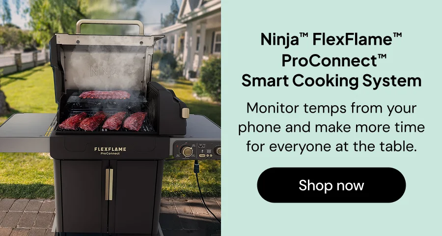 Ninja™ FlexFlame™ ProConnect™ Smart Cooking System-- Monitor temps from yourphone and make more time for everyone at the table.