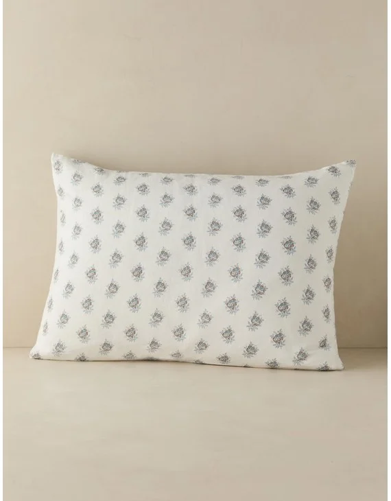 Montreal Linen Cotton Sham-Ivory and Denim / King