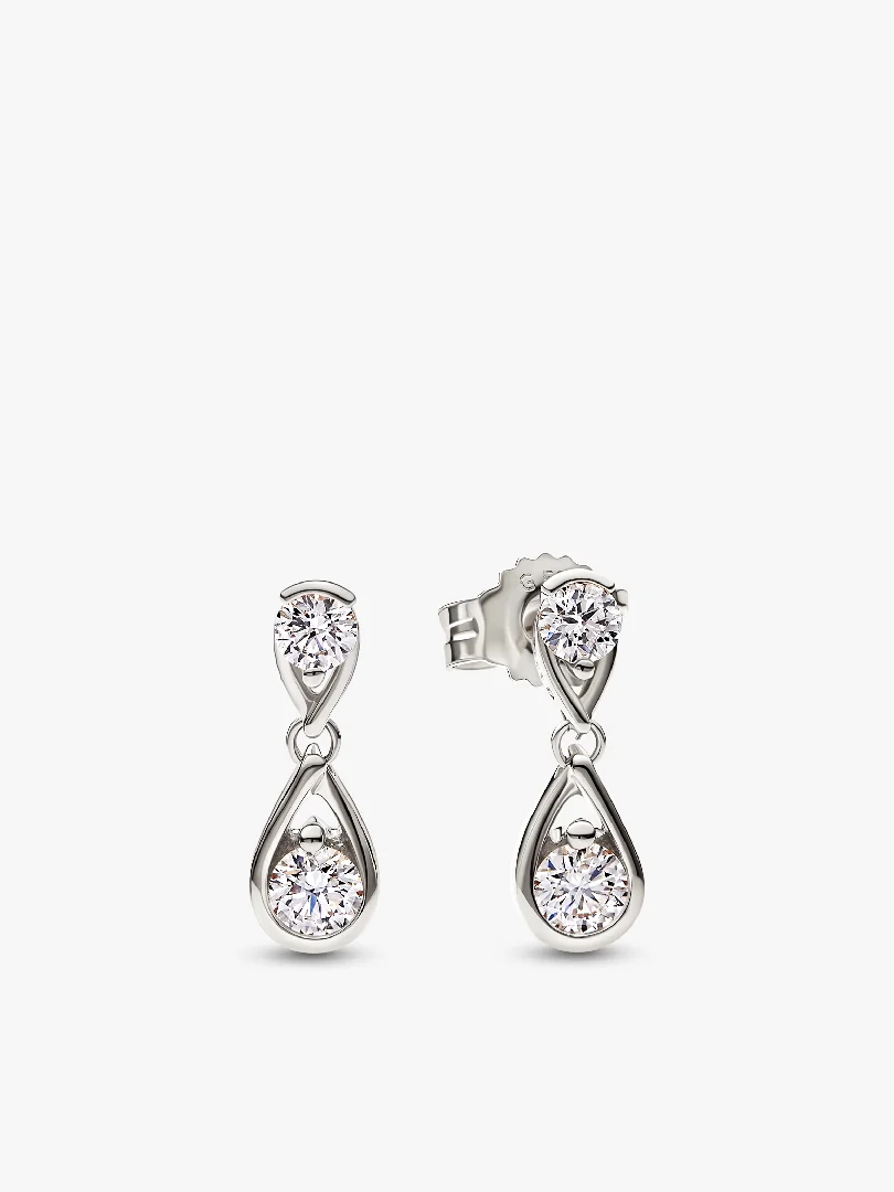 Pandora Infinite 14k White Gold Double Lab-grown Diamond Drop Earrings