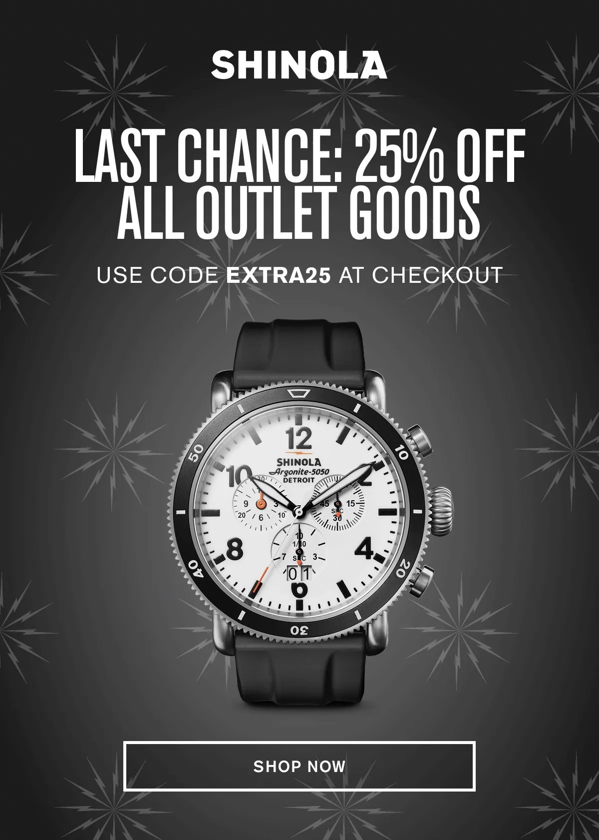LAST CHANCE: 25% OFF ALL OUTLET GOODS USE CODE EXTRA25 AT CHECKOUT | SHOP NOW