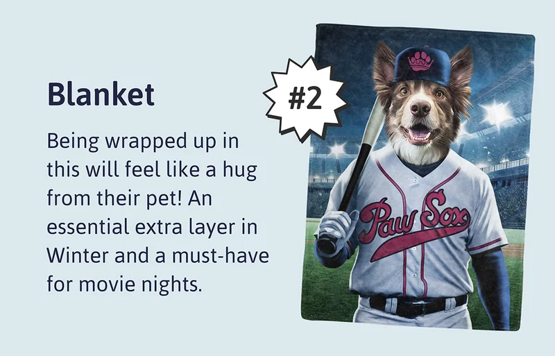 2. Blanket - Being wrapped up in this will feel like a hug from their pet! An essential extra layer in Winter and a must-have for movie nights.