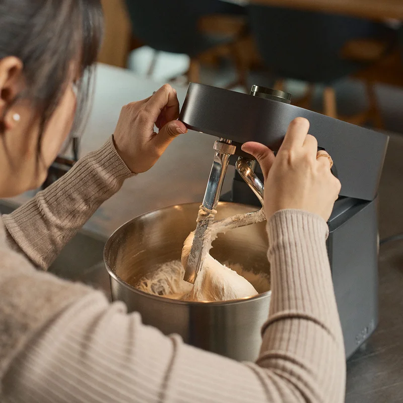 Ooni Halo Pro Spiral Mixer mixing some dough.
