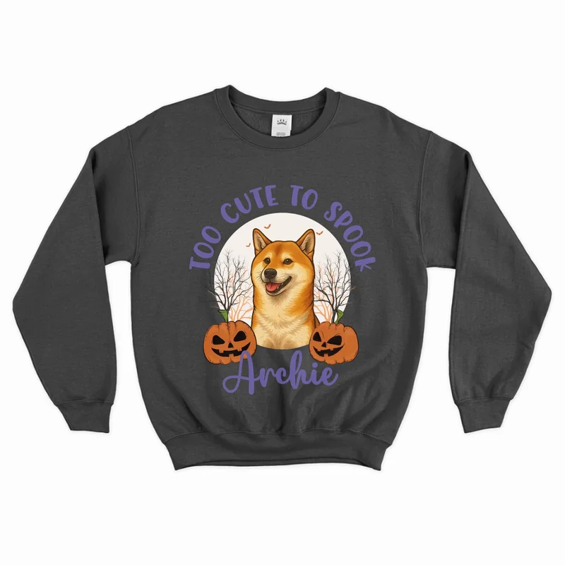 Image of Personalized Too Cute to Spook Halloween Pet Face Sweatshirt