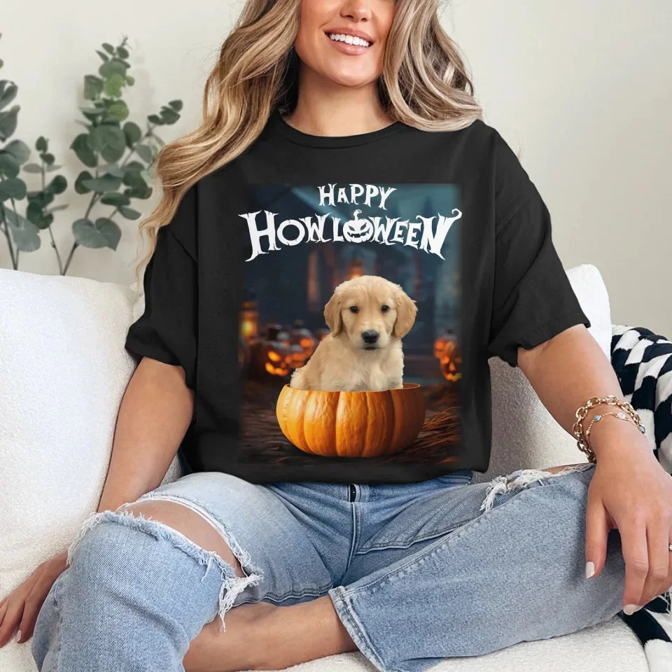 Image of Pet in Photo-Realistic Pumpkin Photo Upload T-Shirt