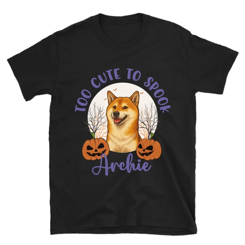 Image of Personalized Too Cute to Spook Halloween Pet Face T Shirt