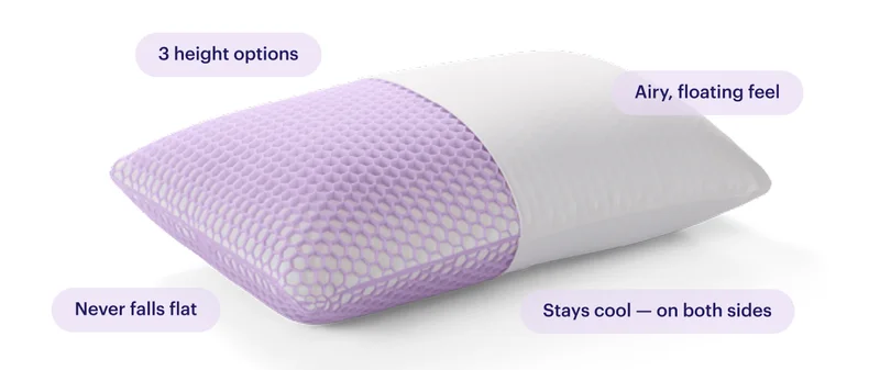 3 height options. Airy, floating feel. Never falls flat. Stays cool - on both sides
