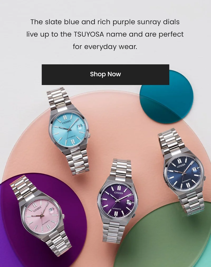 The slate blue and rich purple sunray dials live up to the TSUYOSA name and are perfect for everyday wear. SHOP NOW