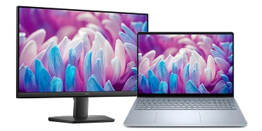 A Dell 24 Monitor next to a Dell 16 Plus Laptop computer.