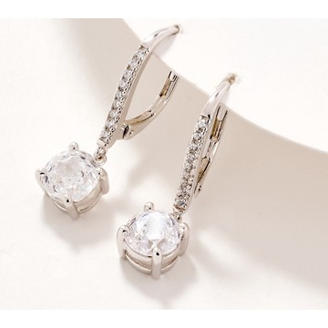 Diamonique Classics Rose Cut Leverback Earrings w/ Box