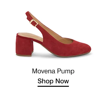 A side view of the Movena Pump in Red suede. Shop Now