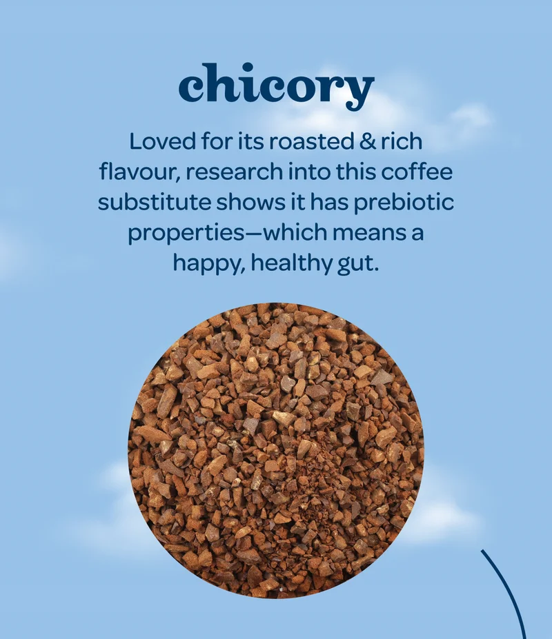 Chicory - Loved for its roasted & rich flavour, research into this coffee substitute shows it has prebiotic properties—which means a happy, healthy gut.