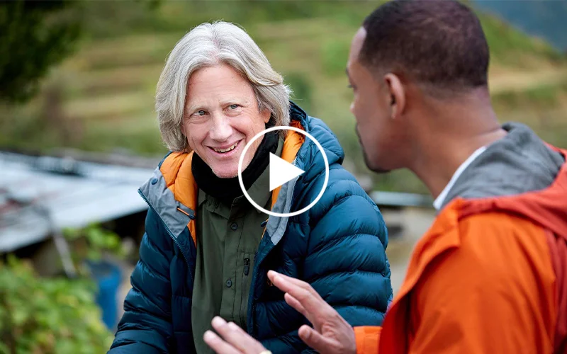 Happiness expert Dacher Keltner talks to actor Will Smith in “Pole to Pole.”