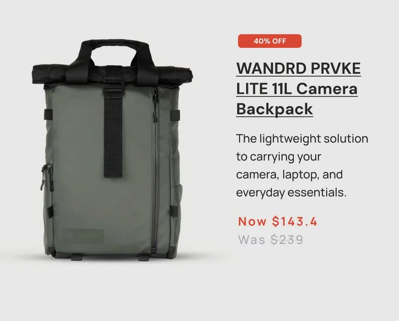 40% Off Wandrd PRVKE Lite 11L camera backpack Now $143.4